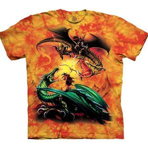 Mountain Dragon Duel Orange Fantasy Claws Legendary Winged Horned T-Shirt S-2X